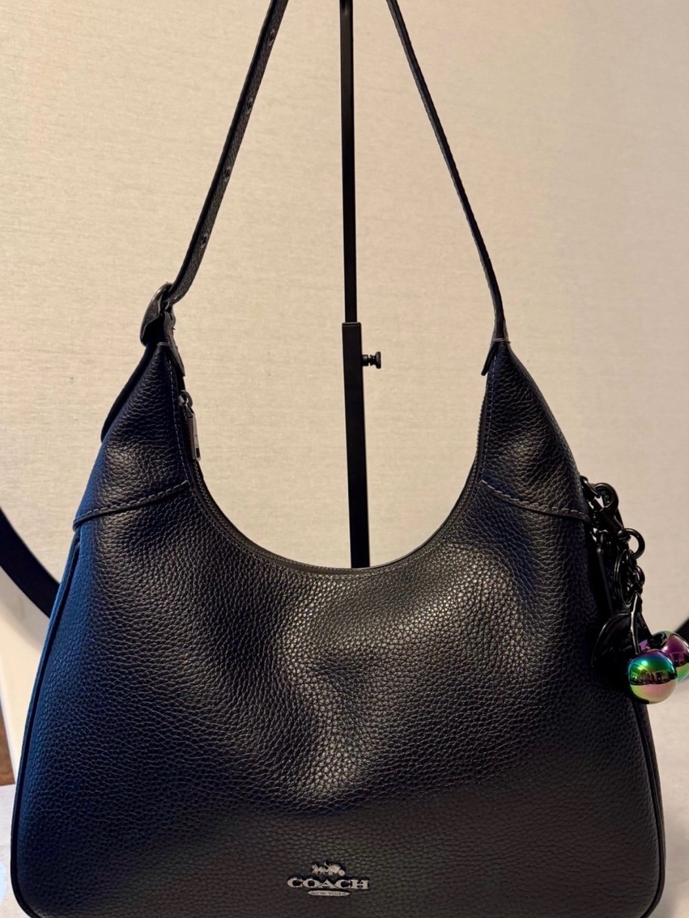 Coach Ella Black Pebbled Leather Hobo Shoulder Bag